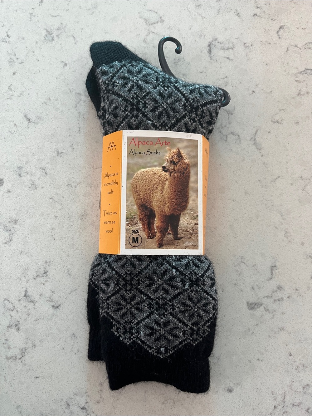 Alpaca Arte Patterned Alpaca Wool Socks - Black & Gray